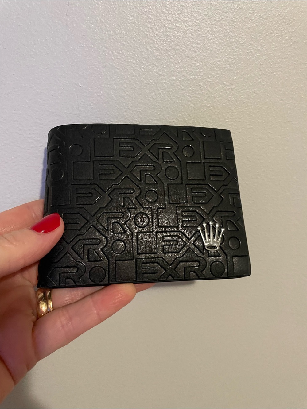 Rolex Black Leather Money Clip with Silver Crown Emblem